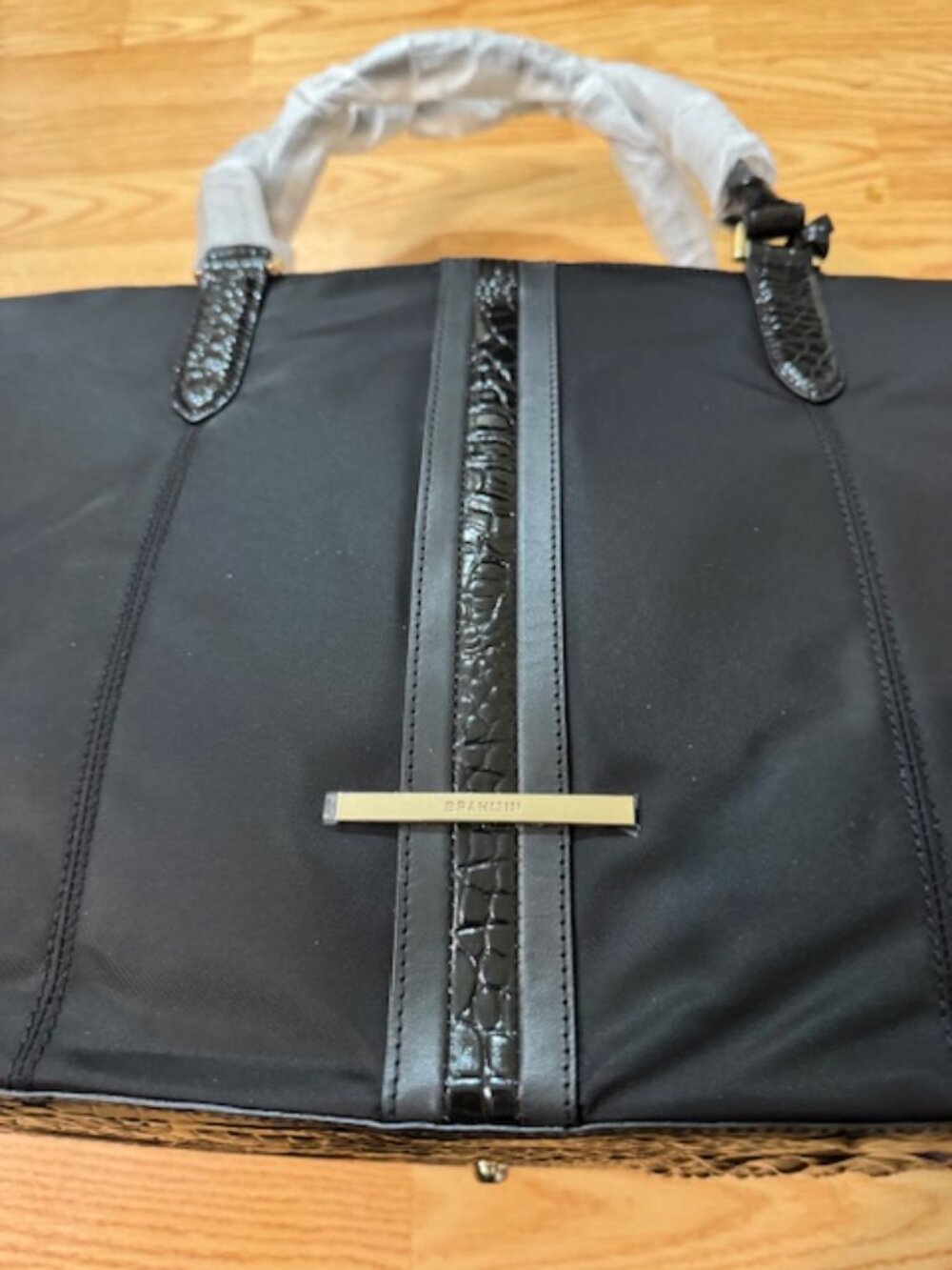 NWT Brahmin Duxbury Weekender Bag - Black Croc Embossed Leather & Nylon - $475 - Picture 3 of 12